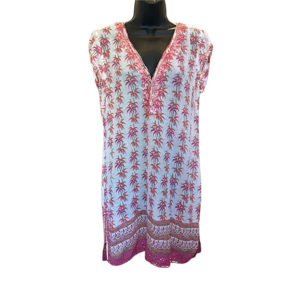 Calypso St. Barth Other - CALYPSO ST. BARTH Pink Leaves and Bamboo Gold Sequined and Embroidered CoverUp -